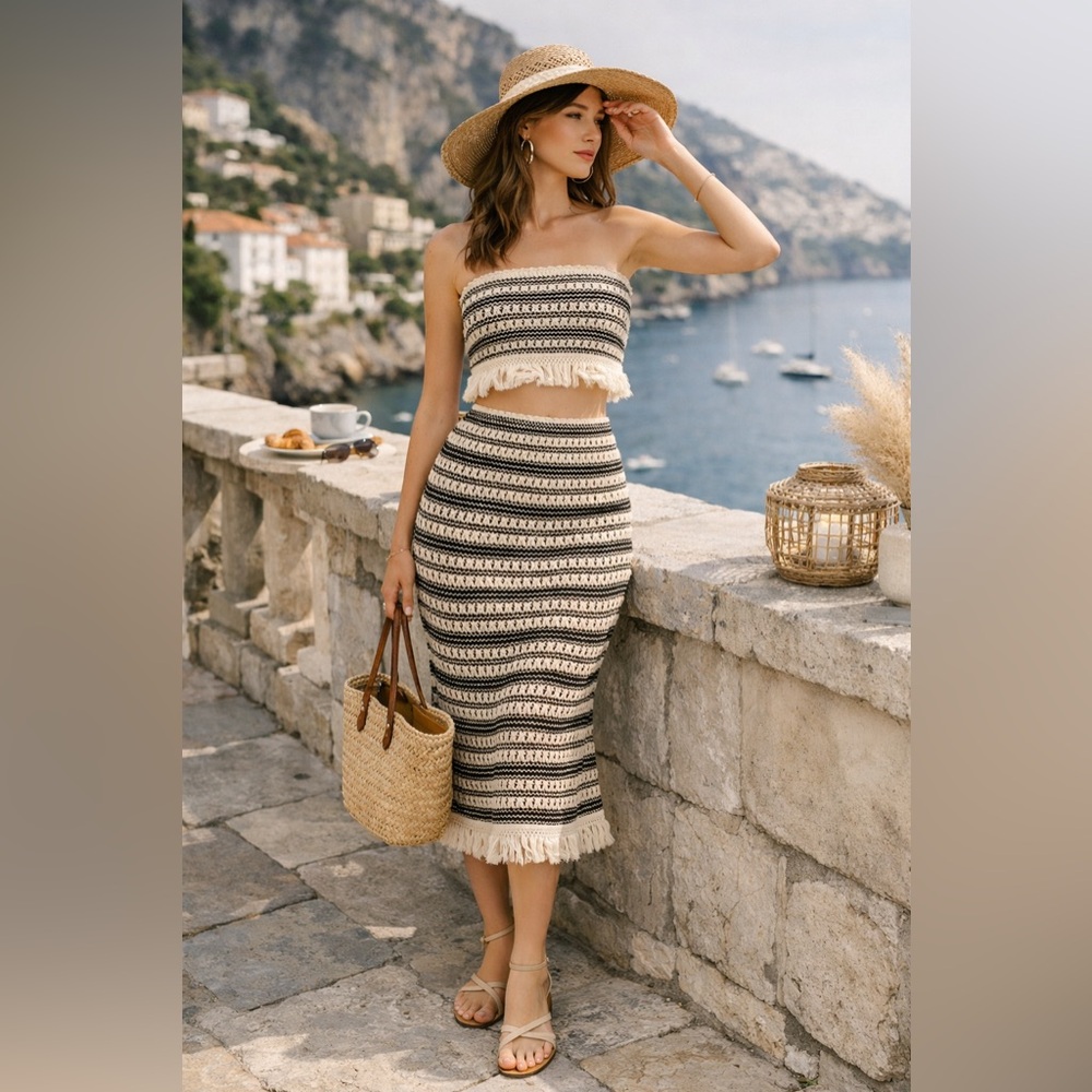 Fashion Nova Crochet Knit Two Piece Set size Medium
